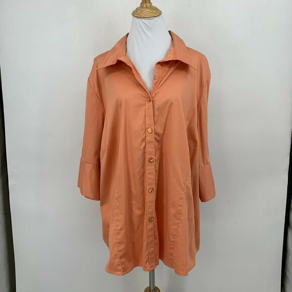 Lane Bryant Button Up Shirt Plus Size 26/28 Peach Mid Sleeves Cotton Stretch - Picture 2 of 11